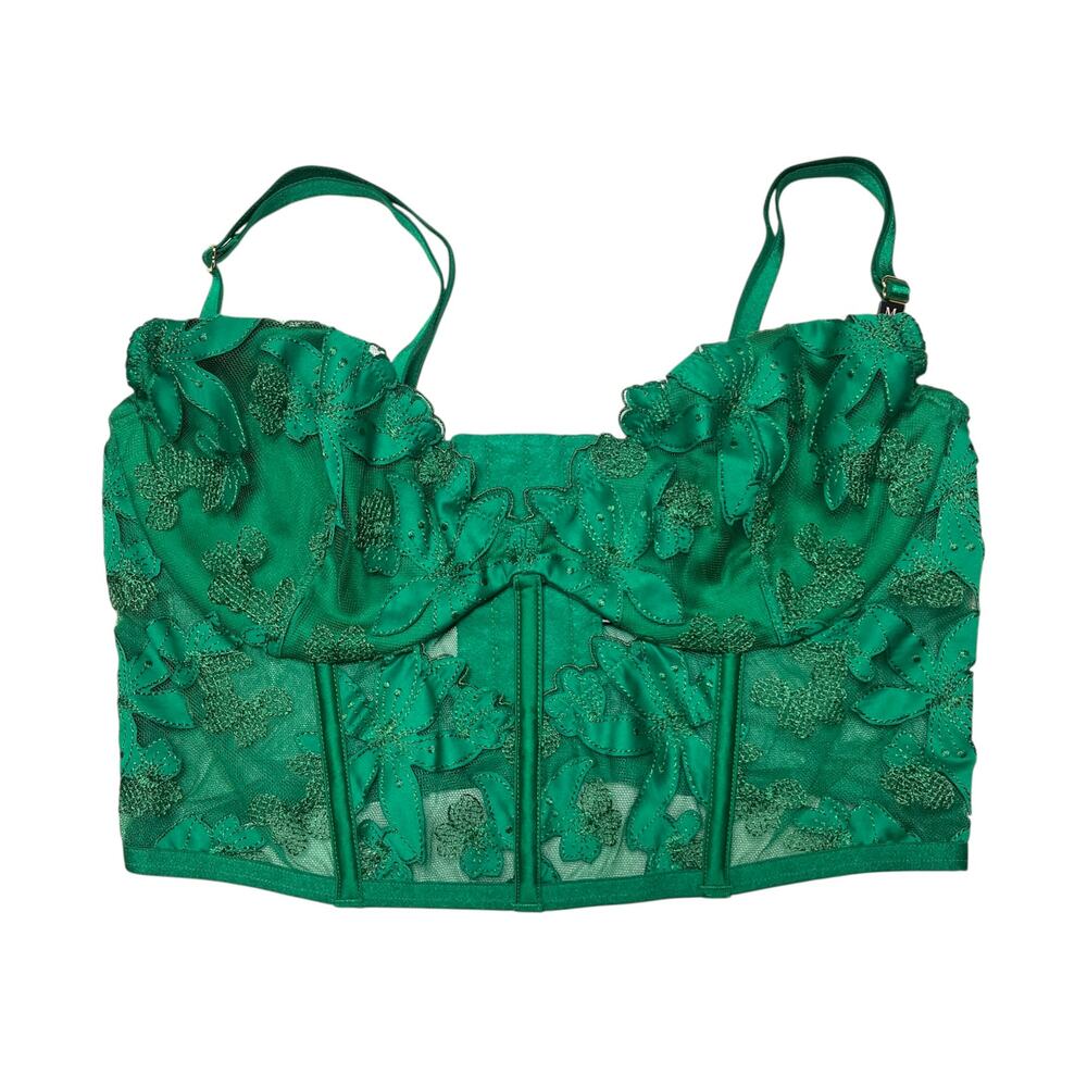 Victoria's Secret Ziggy Glam Lace Embroidered Verdant Green Corset Bra Top Med